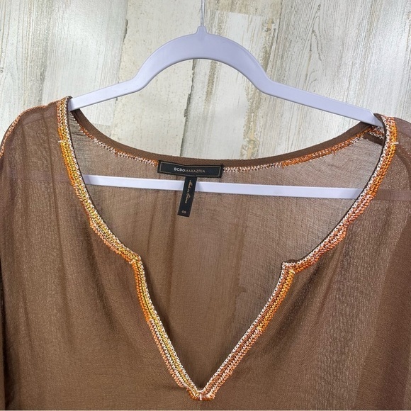 BCBGMAXAZRIA Beach Cover Up Top‎ with beaded neckline Womens Sheer Shirt OS - Picture 5 of 15